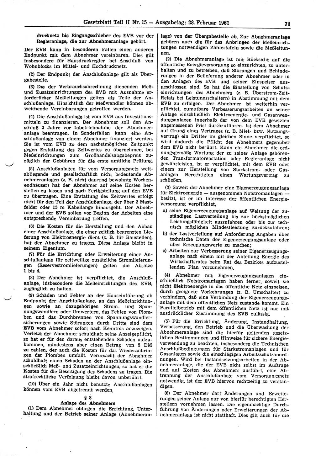 Gesetzblatt (GBl.) der Deutschen Demokratischen Republik (DDR) Teil ⅠⅠ 1961, Seite 71 (GBl. DDR ⅠⅠ 1961, S. 71)