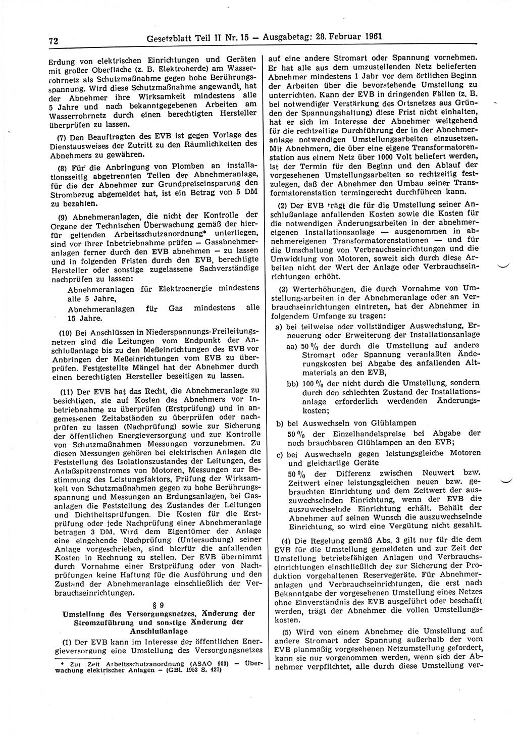 Gesetzblatt (GBl.) der Deutschen Demokratischen Republik (DDR) Teil ⅠⅠ 1961, Seite 72 (GBl. DDR ⅠⅠ 1961, S. 72)