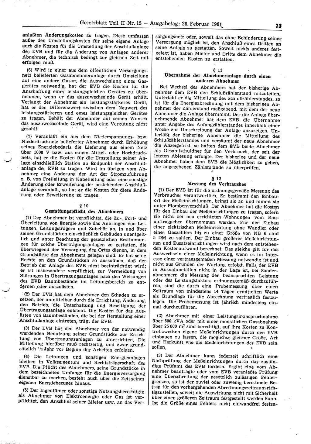Gesetzblatt (GBl.) der Deutschen Demokratischen Republik (DDR) Teil ⅠⅠ 1961, Seite 73 (GBl. DDR ⅠⅠ 1961, S. 73)