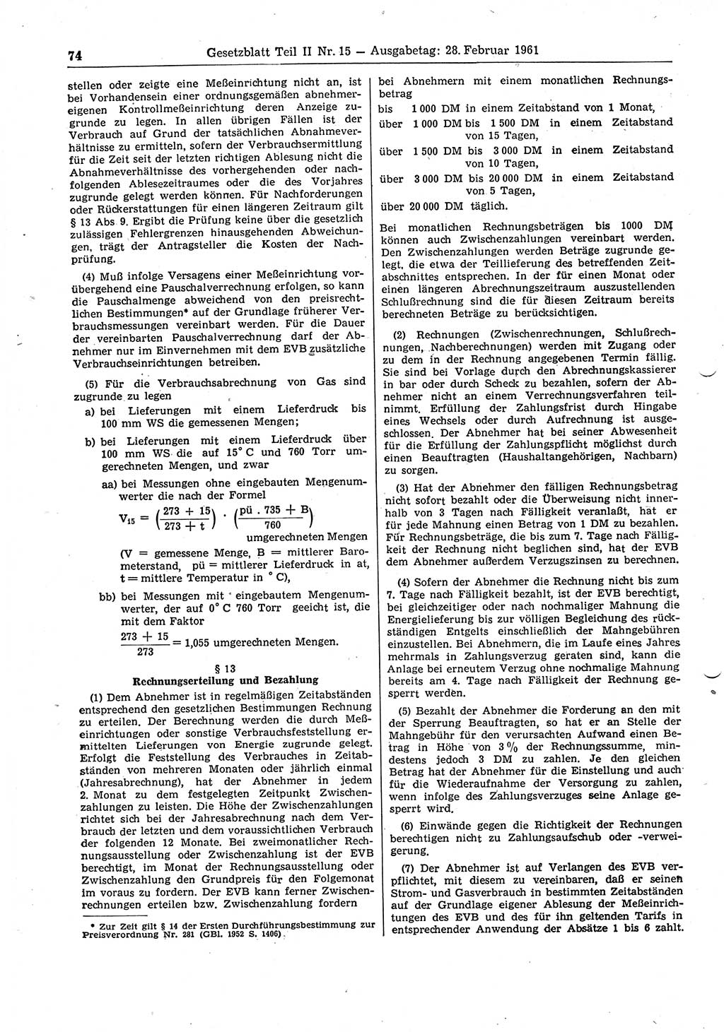 Gesetzblatt (GBl.) der Deutschen Demokratischen Republik (DDR) Teil ⅠⅠ 1961, Seite 74 (GBl. DDR ⅠⅠ 1961, S. 74)