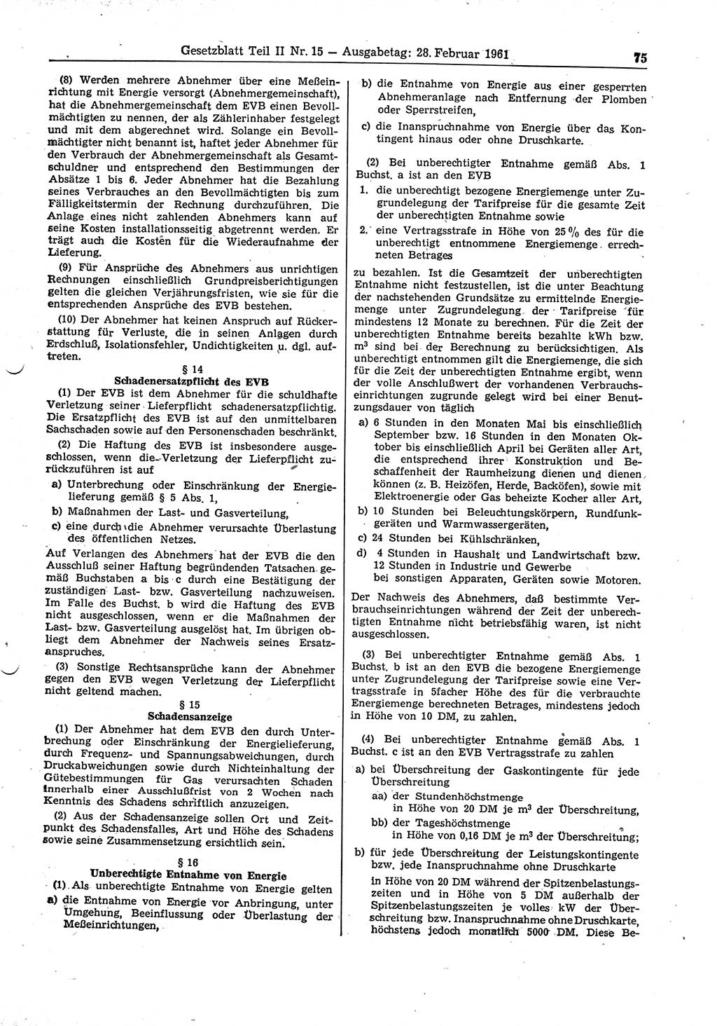 Gesetzblatt (GBl.) der Deutschen Demokratischen Republik (DDR) Teil ⅠⅠ 1961, Seite 75 (GBl. DDR ⅠⅠ 1961, S. 75)