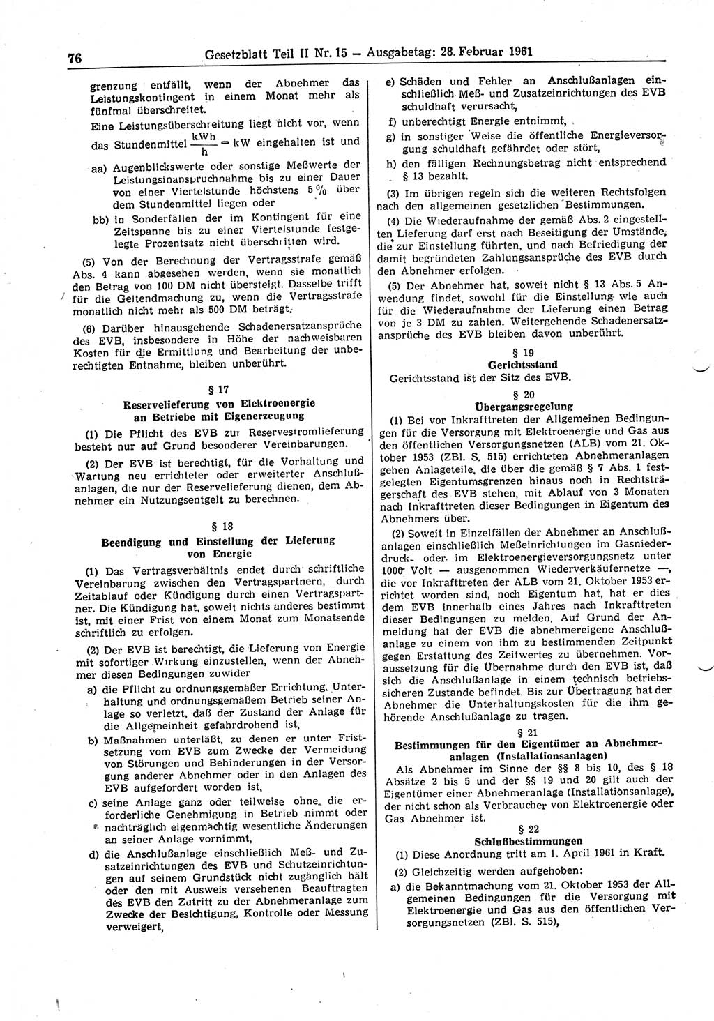 Gesetzblatt (GBl.) der Deutschen Demokratischen Republik (DDR) Teil ⅠⅠ 1961, Seite 76 (GBl. DDR ⅠⅠ 1961, S. 76)