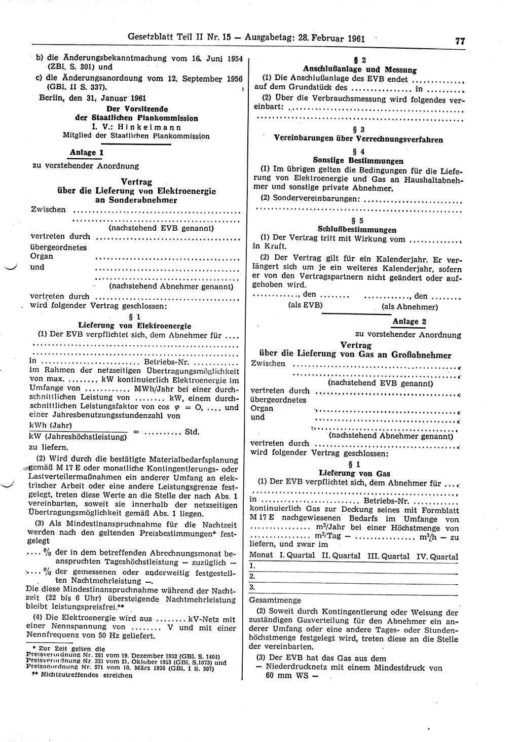 Gesetzblatt (GBl.) der Deutschen Demokratischen Republik (DDR) Teil ⅠⅠ 1961, Seite 77 (GBl. DDR ⅠⅠ 1961, S. 77)