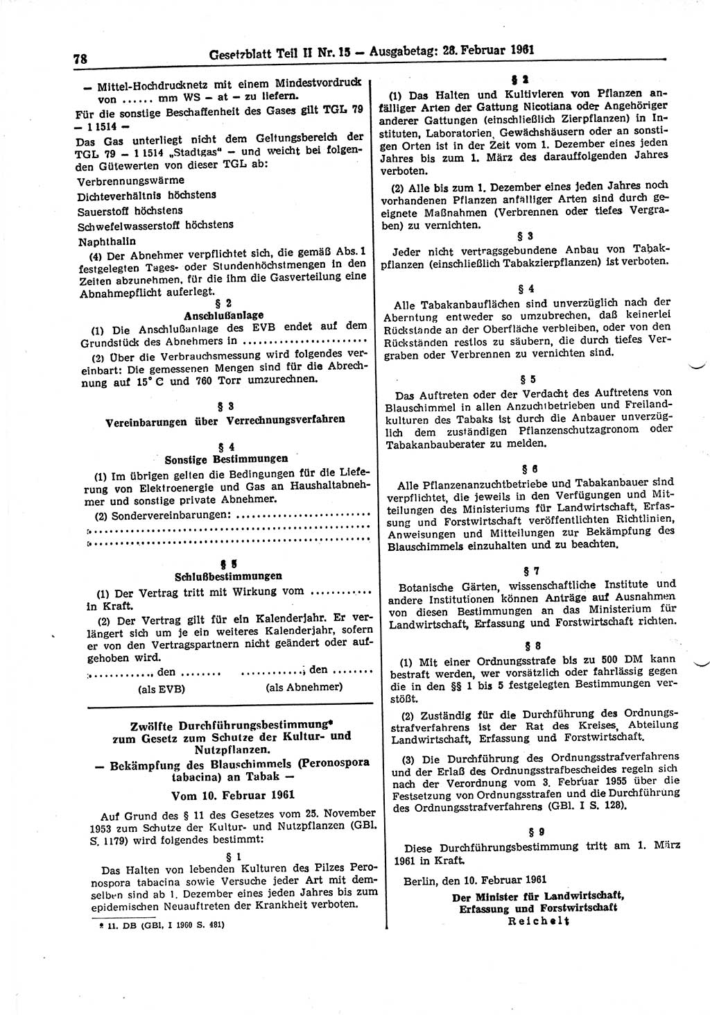 Gesetzblatt (GBl.) der Deutschen Demokratischen Republik (DDR) Teil ⅠⅠ 1961, Seite 78 (GBl. DDR ⅠⅠ 1961, S. 78)
