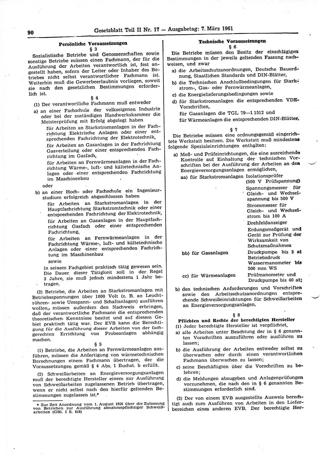Gesetzblatt (GBl.) der Deutschen Demokratischen Republik (DDR) Teil ⅠⅠ 1961, Seite 90 (GBl. DDR ⅠⅠ 1961, S. 90)