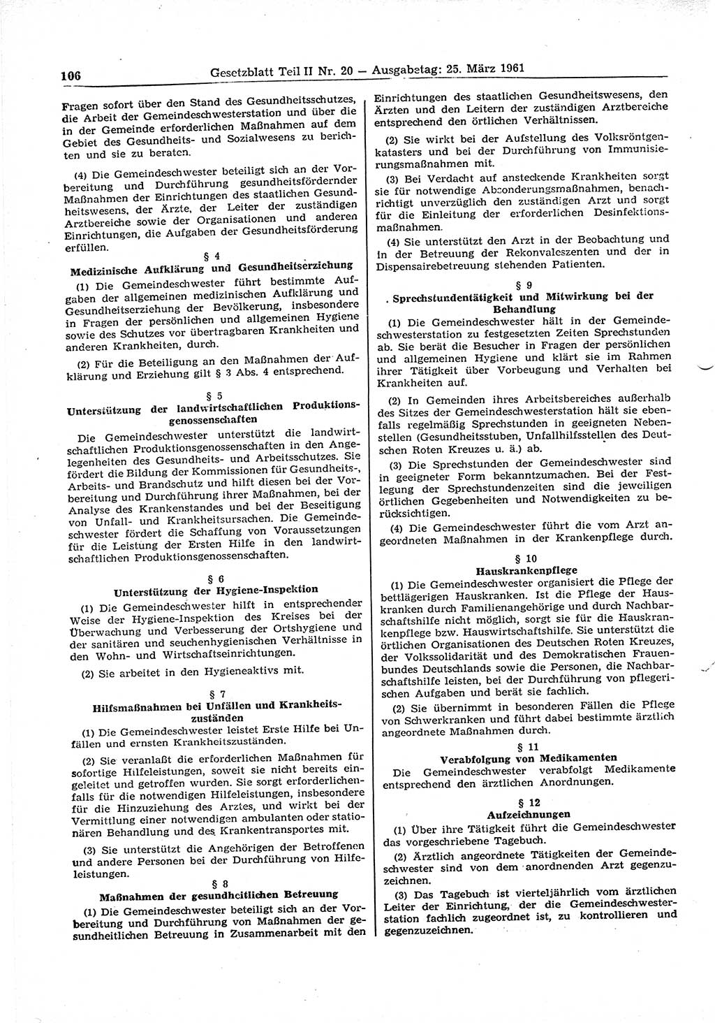 Gesetzblatt (GBl.) der Deutschen Demokratischen Republik (DDR) Teil â… â… 1961, Seite 106 (GBl. DDR â… â… 1961, S. 106)