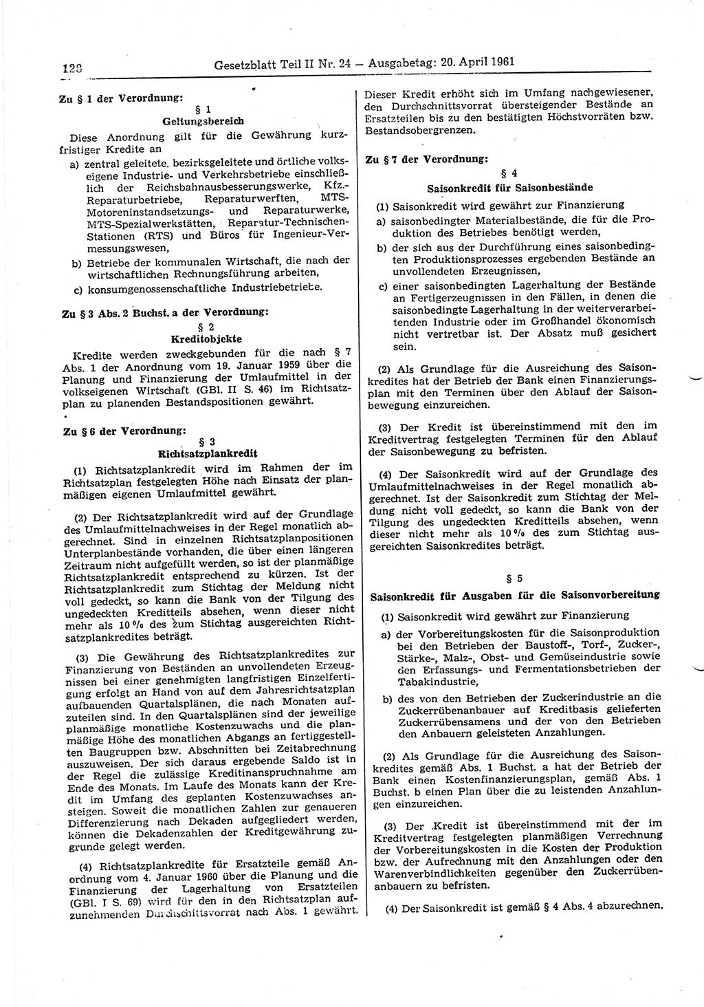 Gesetzblatt (GBl.) der Deutschen Demokratischen Republik (DDR) Teil ⅠⅠ 1961, Seite 128 (GBl. DDR ⅠⅠ 1961, S. 128)