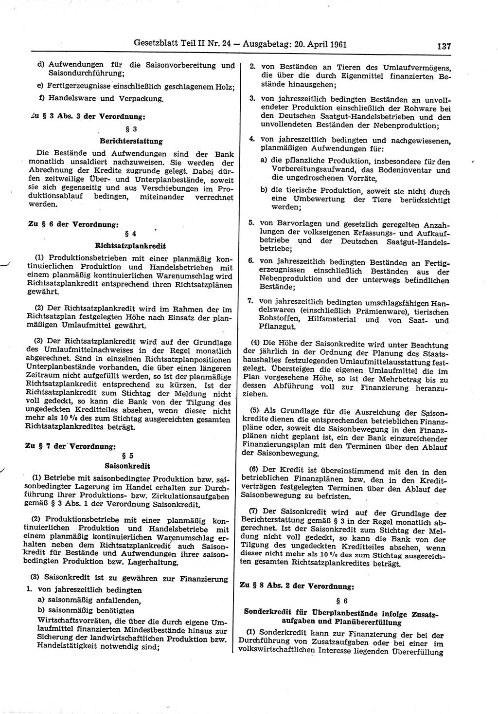 Gesetzblatt (GBl.) der Deutschen Demokratischen Republik (DDR) Teil ⅠⅠ 1961, Seite 137 (GBl. DDR ⅠⅠ 1961, S. 137)