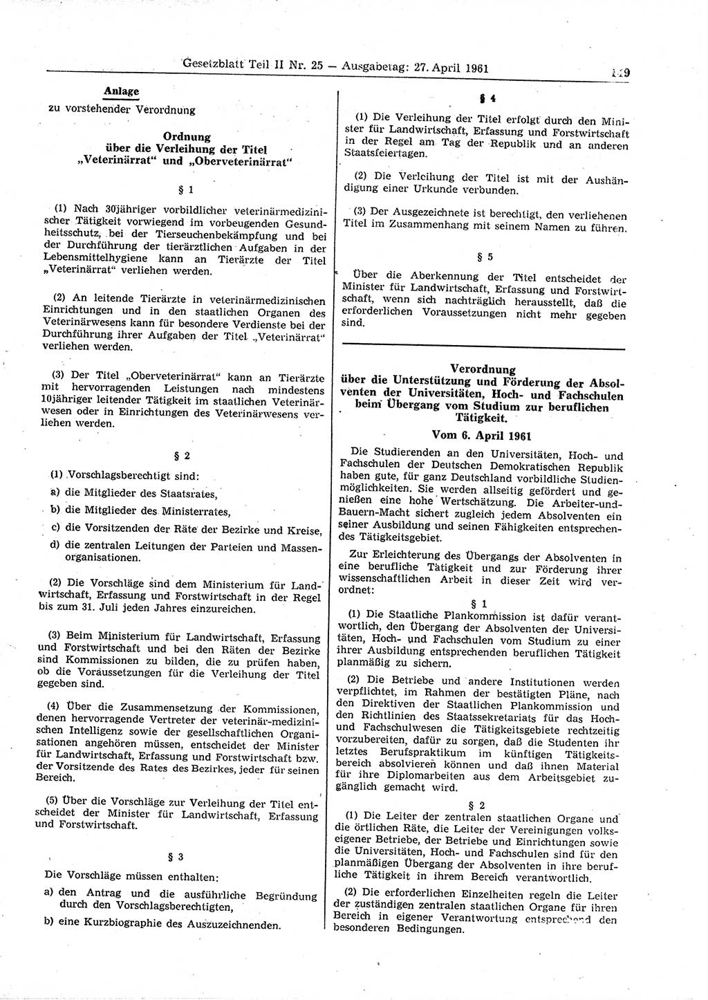 Gesetzblatt (GBl.) der Deutschen Demokratischen Republik (DDR) Teil ⅠⅠ 1961, Seite 151 (GBl. DDR ⅠⅠ 1961, S. 151)