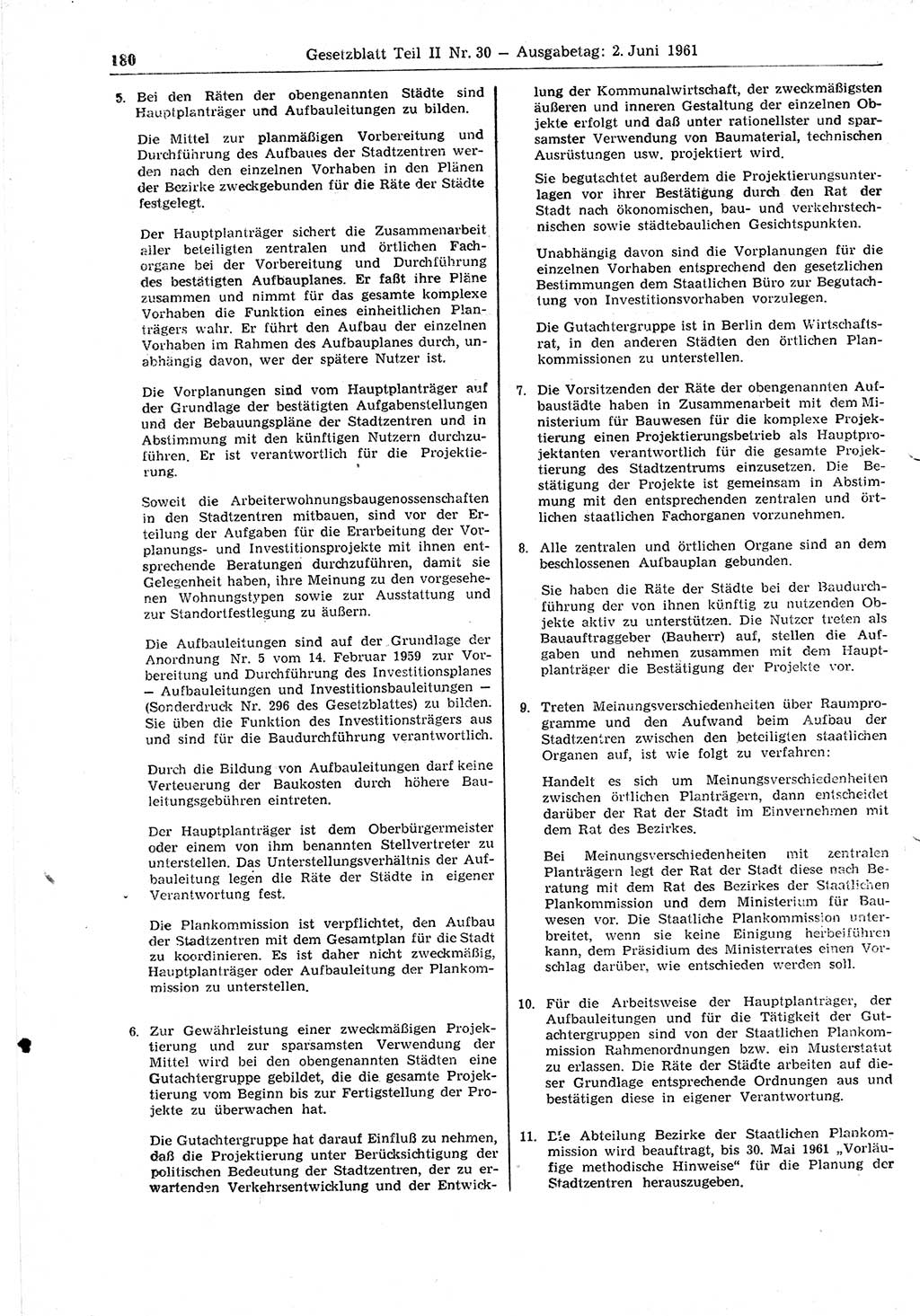 Gesetzblatt (GBl.) der Deutschen Demokratischen Republik (DDR) Teil ⅠⅠ 1961, Seite 180 (GBl. DDR ⅠⅠ 1961, S. 180)