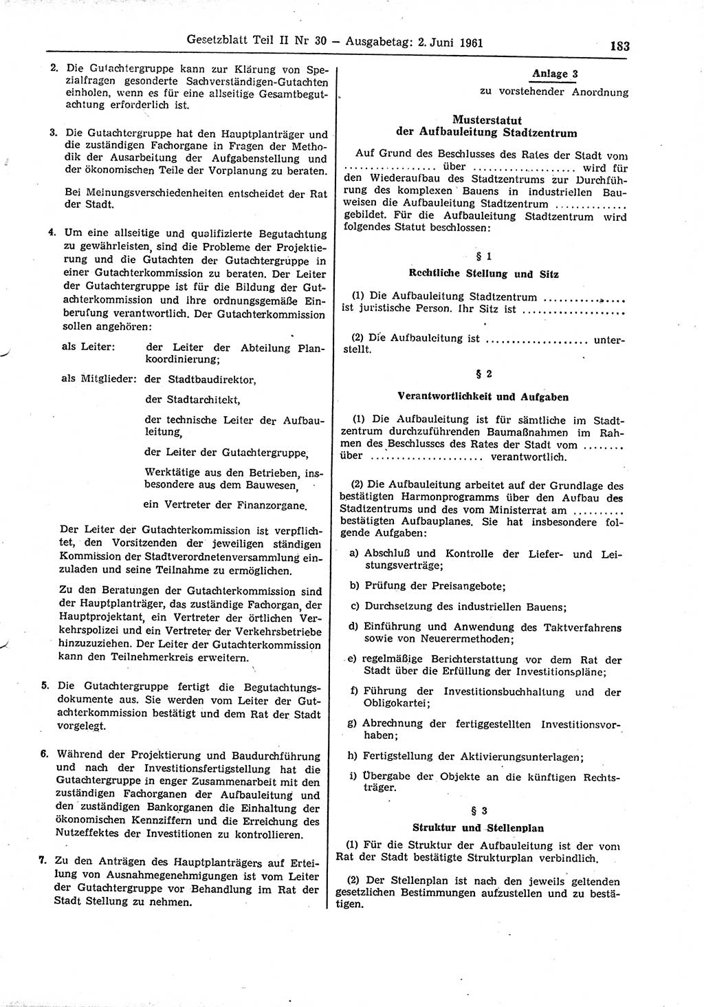 Gesetzblatt (GBl.) der Deutschen Demokratischen Republik (DDR) Teil ⅠⅠ 1961, Seite 183 (GBl. DDR ⅠⅠ 1961, S. 183)