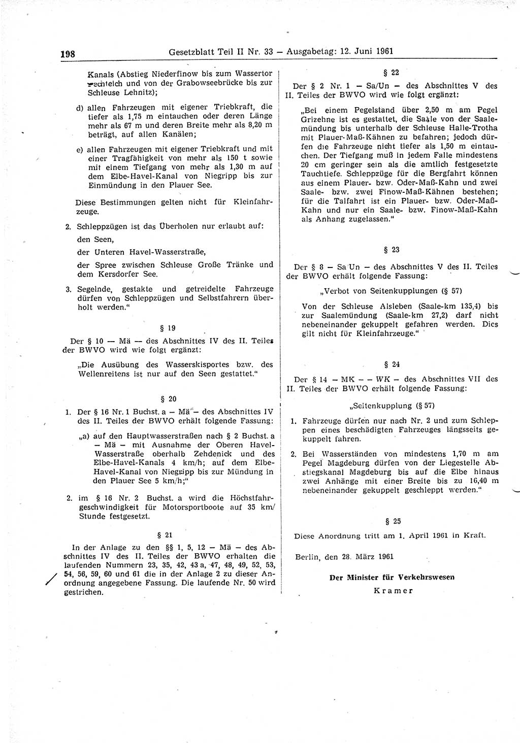 Gesetzblatt (GBl.) der Deutschen Demokratischen Republik (DDR) Teil ⅠⅠ 1961, Seite 198 (GBl. DDR ⅠⅠ 1961, S. 198)