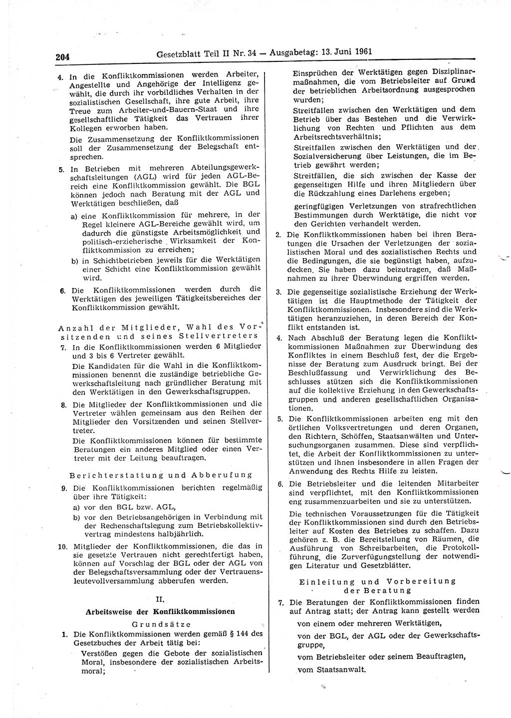 Gesetzblatt (GBl.) der Deutschen Demokratischen Republik (DDR) Teil ⅠⅠ 1961, Seite 204 (GBl. DDR ⅠⅠ 1961, S. 204)