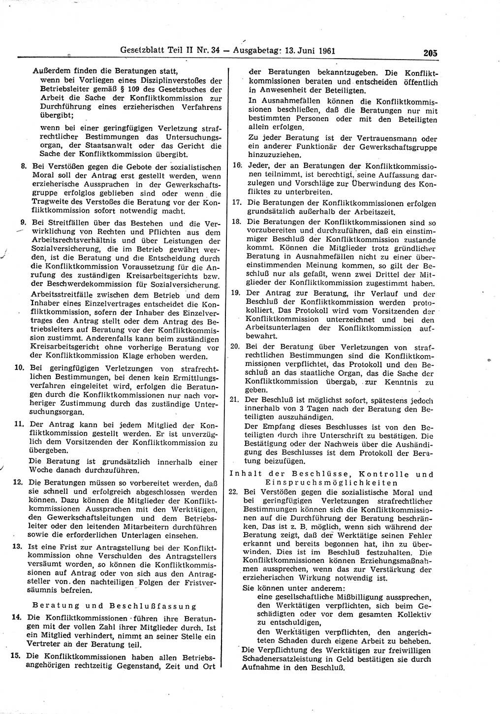 Gesetzblatt (GBl.) der Deutschen Demokratischen Republik (DDR) Teil ⅠⅠ 1961, Seite 205 (GBl. DDR ⅠⅠ 1961, S. 205)