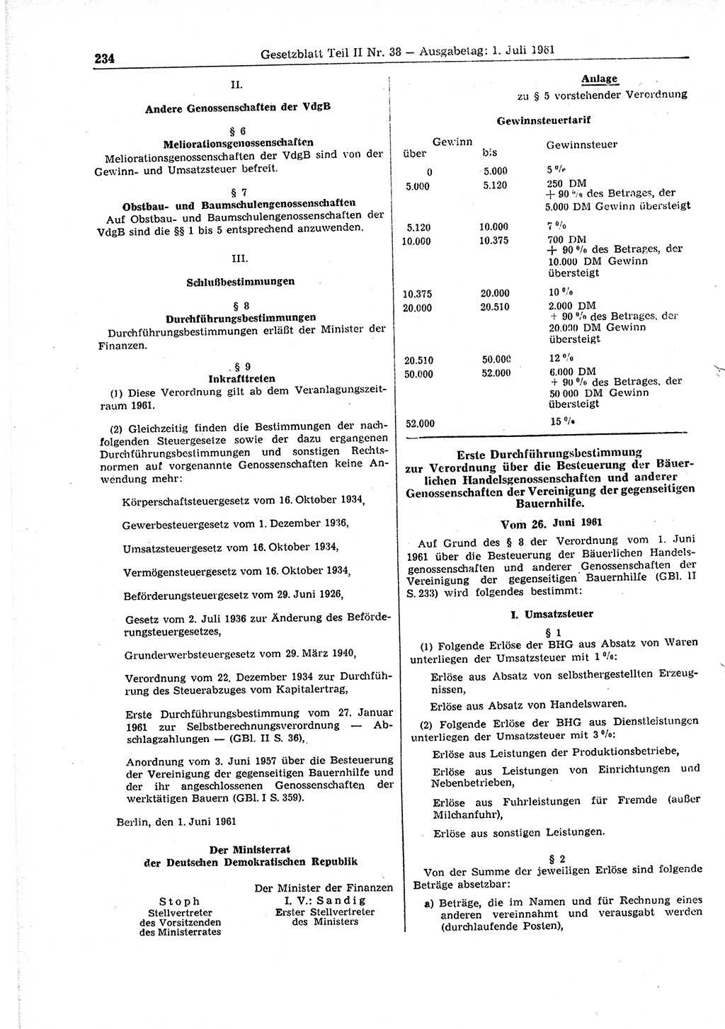 Gesetzblatt (GBl.) der Deutschen Demokratischen Republik (DDR) Teil ⅠⅠ 1961, Seite 234 (GBl. DDR ⅠⅠ 1961, S. 234)
