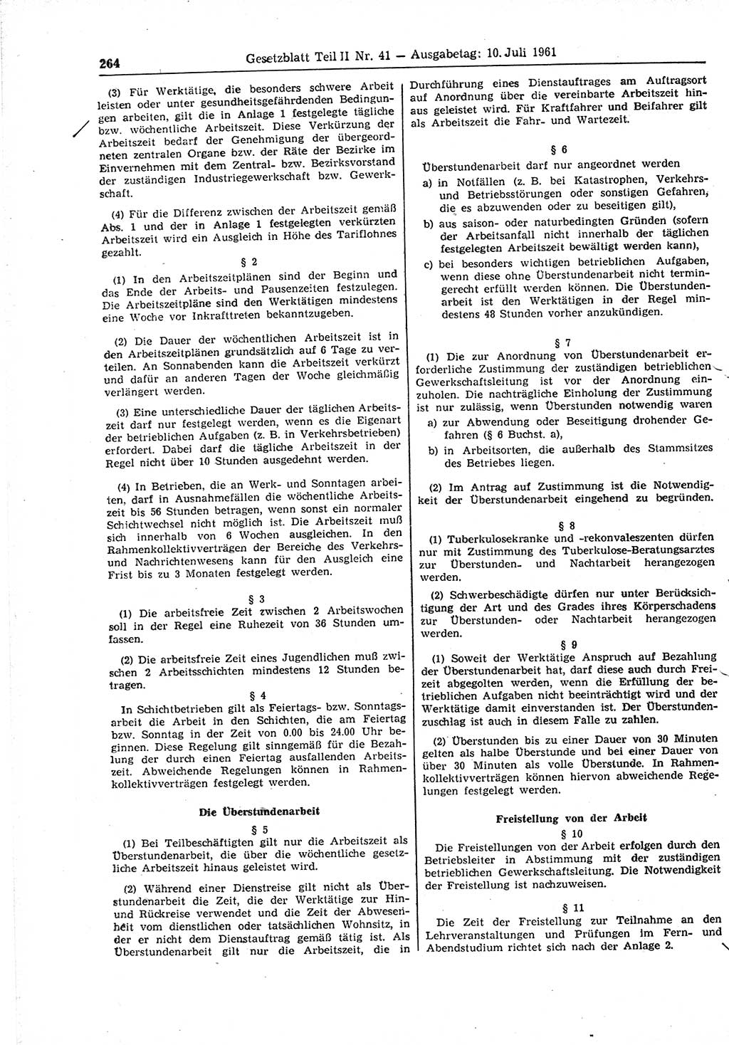 Gesetzblatt (GBl.) der Deutschen Demokratischen Republik (DDR) Teil ⅠⅠ 1961, Seite 264 (GBl. DDR ⅠⅠ 1961, S. 264)