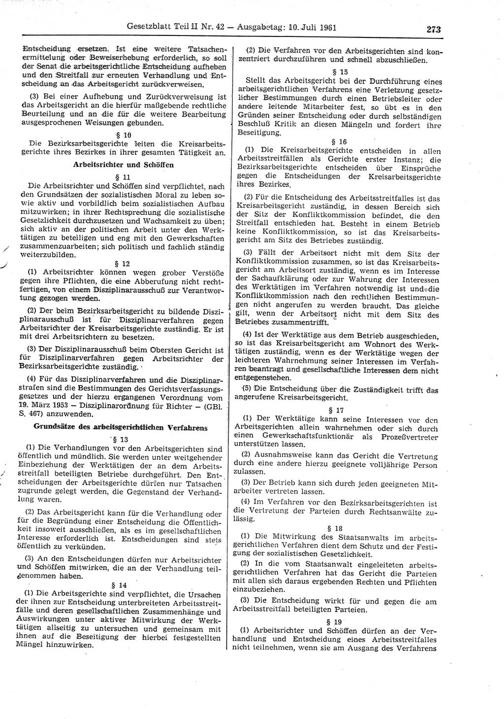 Gesetzblatt (GBl.) der Deutschen Demokratischen Republik (DDR) Teil ⅠⅠ 1961, Seite 273 (GBl. DDR ⅠⅠ 1961, S. 273)