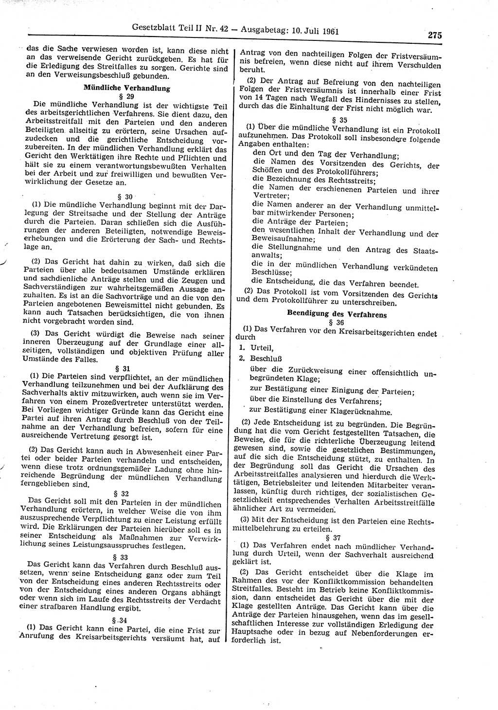 Gesetzblatt (GBl.) der Deutschen Demokratischen Republik (DDR) Teil ⅠⅠ 1961, Seite 275 (GBl. DDR ⅠⅠ 1961, S. 275)