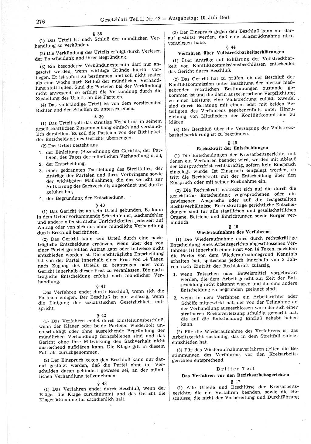 Gesetzblatt (GBl.) der Deutschen Demokratischen Republik (DDR) Teil ⅠⅠ 1961, Seite 276 (GBl. DDR ⅠⅠ 1961, S. 276)