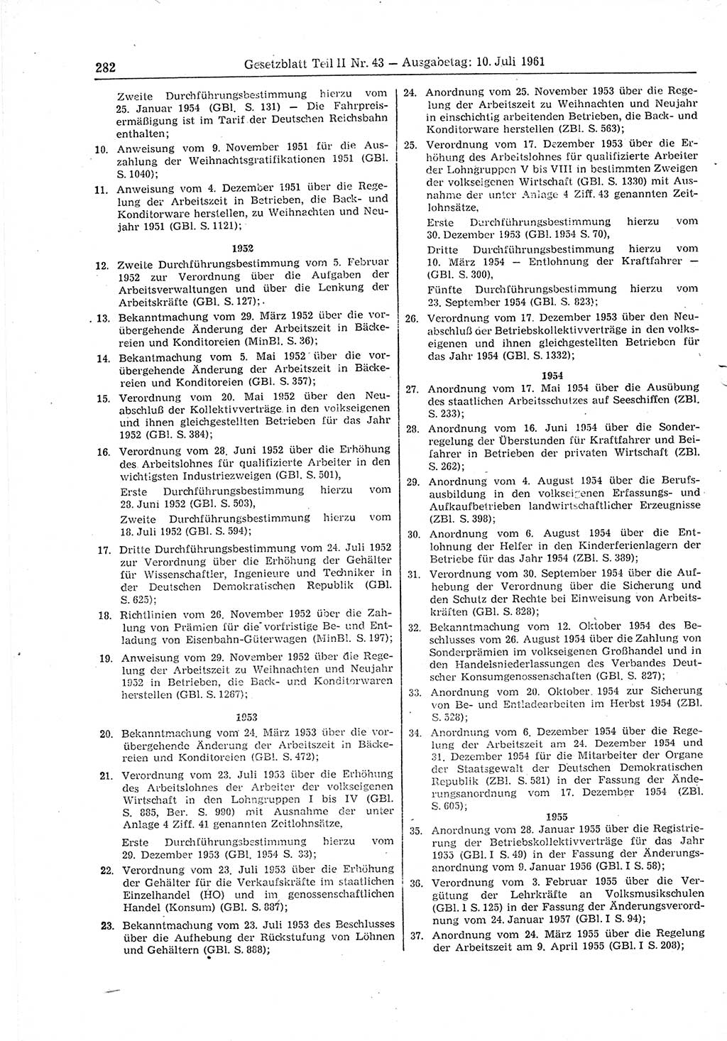 Gesetzblatt (GBl.) der Deutschen Demokratischen Republik (DDR) Teil ⅠⅠ 1961, Seite 282 (GBl. DDR ⅠⅠ 1961, S. 282)
