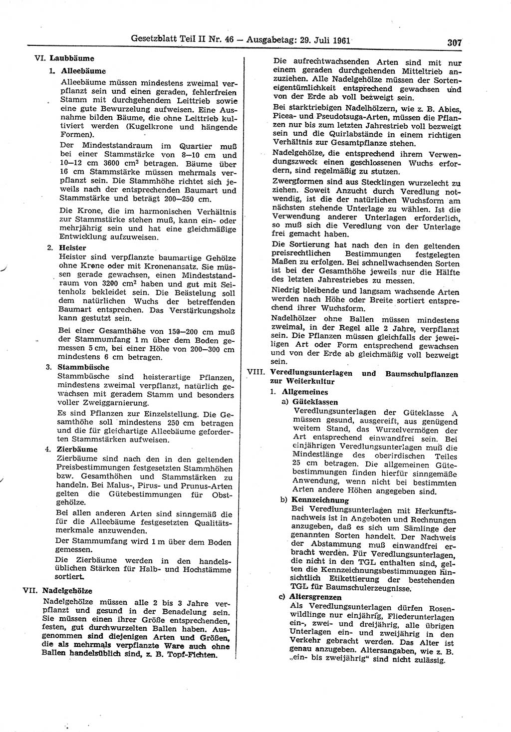 Gesetzblatt (GBl.) der Deutschen Demokratischen Republik (DDR) Teil ⅠⅠ 1961, Seite 307 (GBl. DDR ⅠⅠ 1961, S. 307)