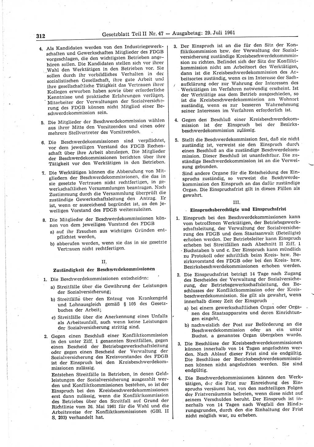 Gesetzblatt (GBl.) der Deutschen Demokratischen Republik (DDR) Teil ⅠⅠ 1961, Seite 312 (GBl. DDR ⅠⅠ 1961, S. 312)