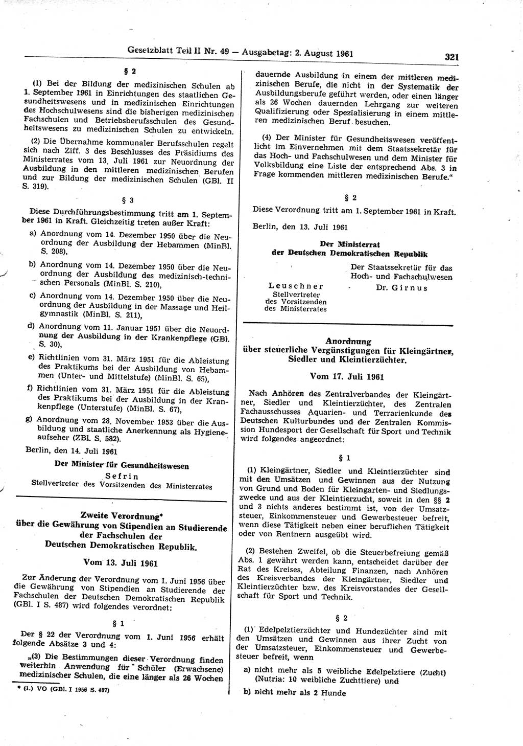 Gesetzblatt (GBl.) der Deutschen Demokratischen Republik (DDR) Teil ⅠⅠ 1961, Seite 321 (GBl. DDR ⅠⅠ 1961, S. 321)