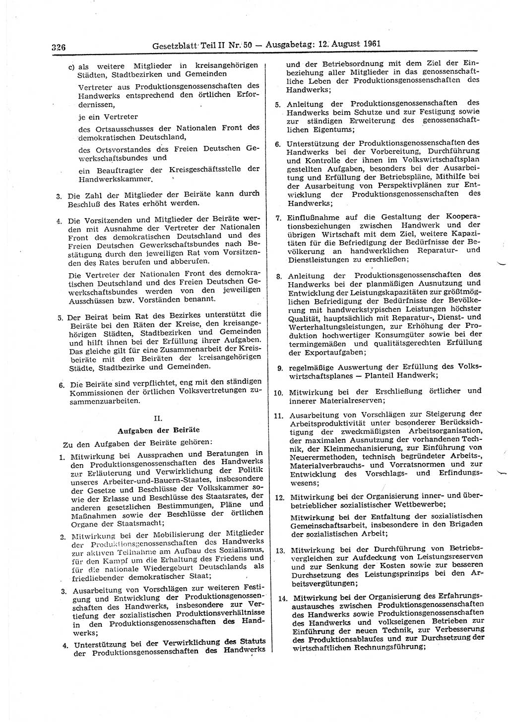 Gesetzblatt (GBl.) der Deutschen Demokratischen Republik (DDR) Teil ⅠⅠ 1961, Seite 326 (GBl. DDR ⅠⅠ 1961, S. 326)
