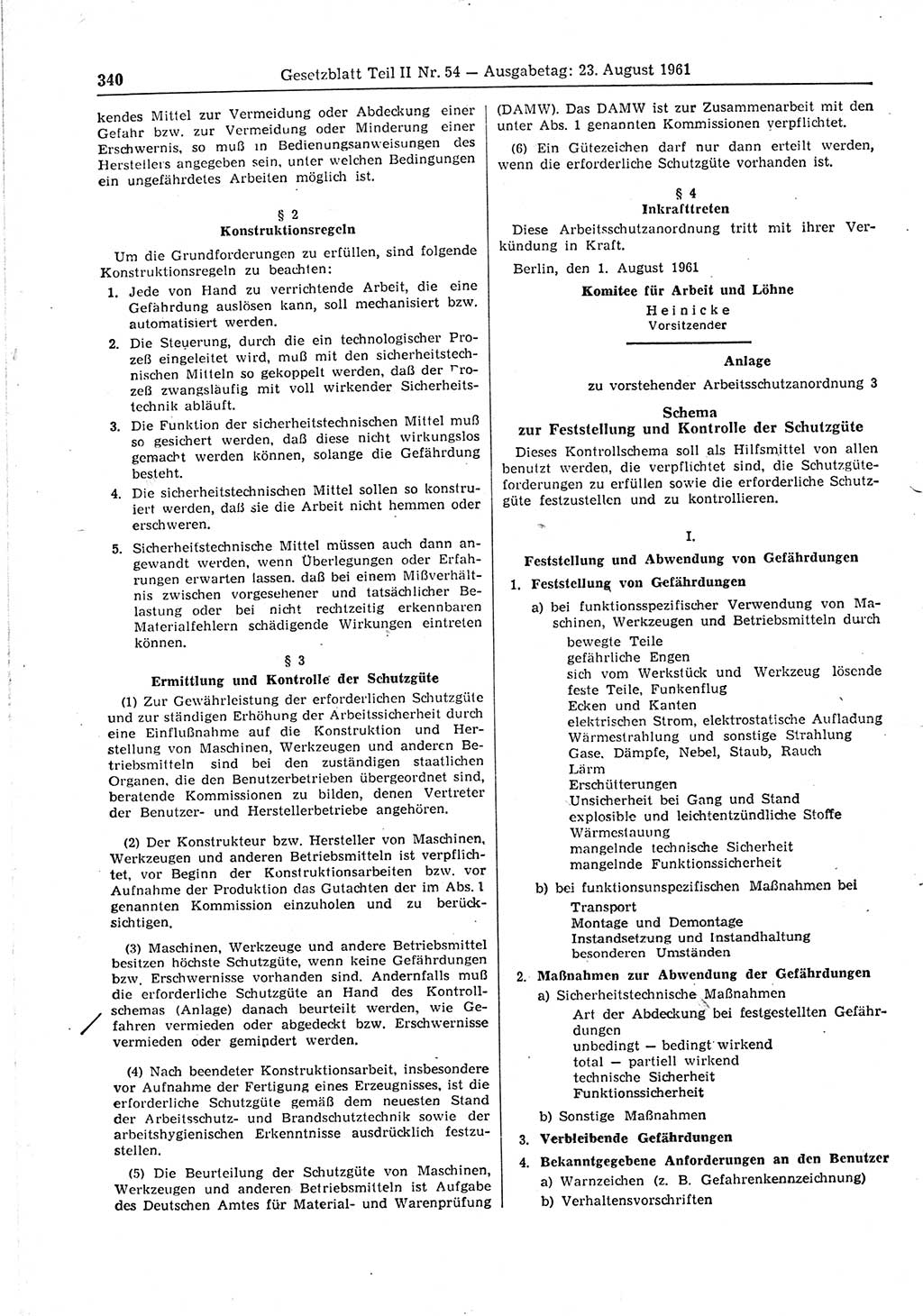 Gesetzblatt (GBl.) der Deutschen Demokratischen Republik (DDR) Teil ⅠⅠ 1961, Seite 340 (GBl. DDR ⅠⅠ 1961, S. 340)