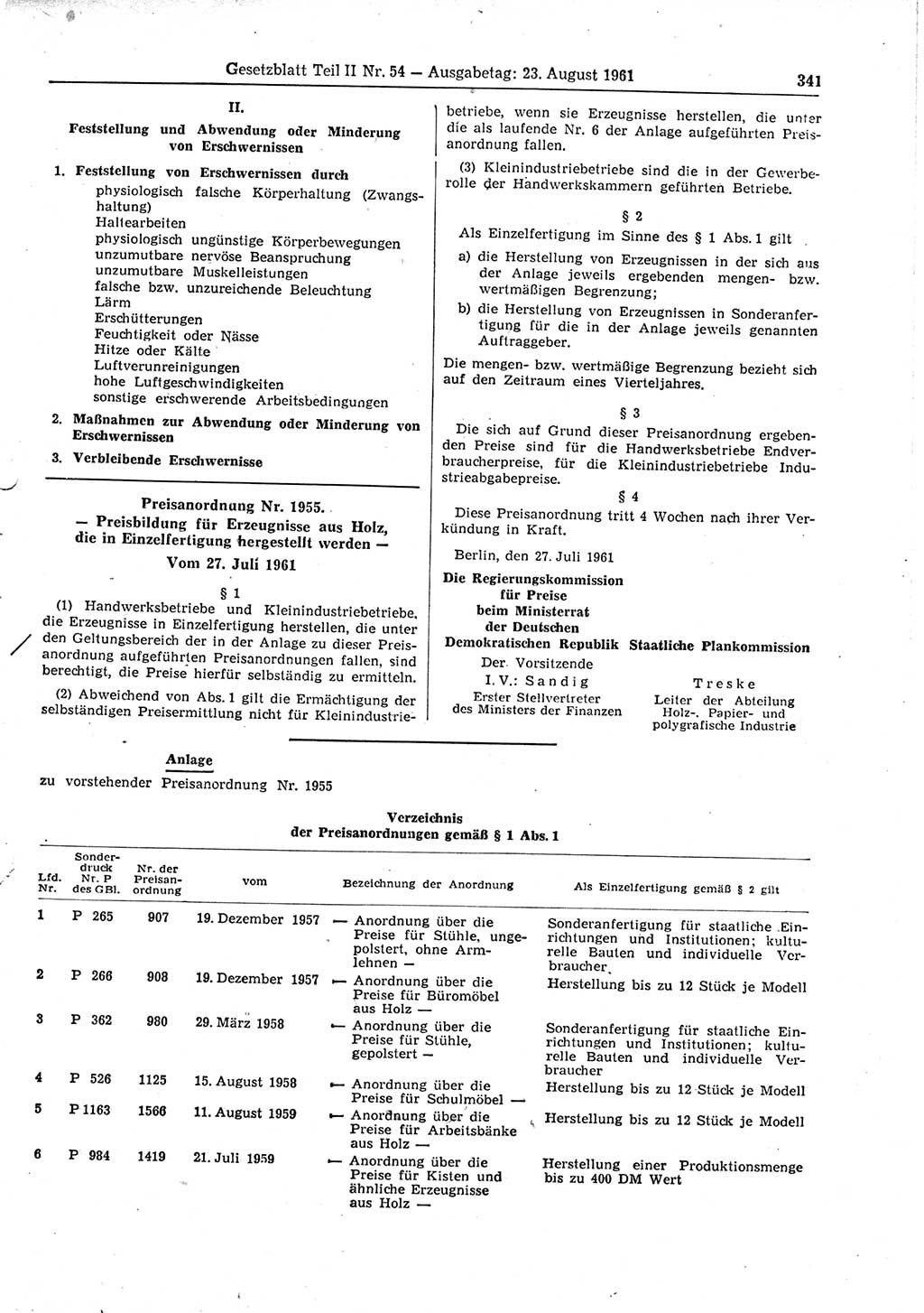 Gesetzblatt (GBl.) der Deutschen Demokratischen Republik (DDR) Teil ⅠⅠ 1961, Seite 341 (GBl. DDR ⅠⅠ 1961, S. 341)