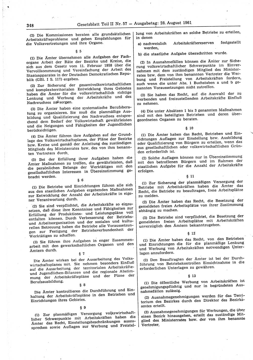 Gesetzblatt (GBl.) der Deutschen Demokratischen Republik (DDR) Teil ⅠⅠ 1961, Seite 348 (GBl. DDR ⅠⅠ 1961, S. 348)