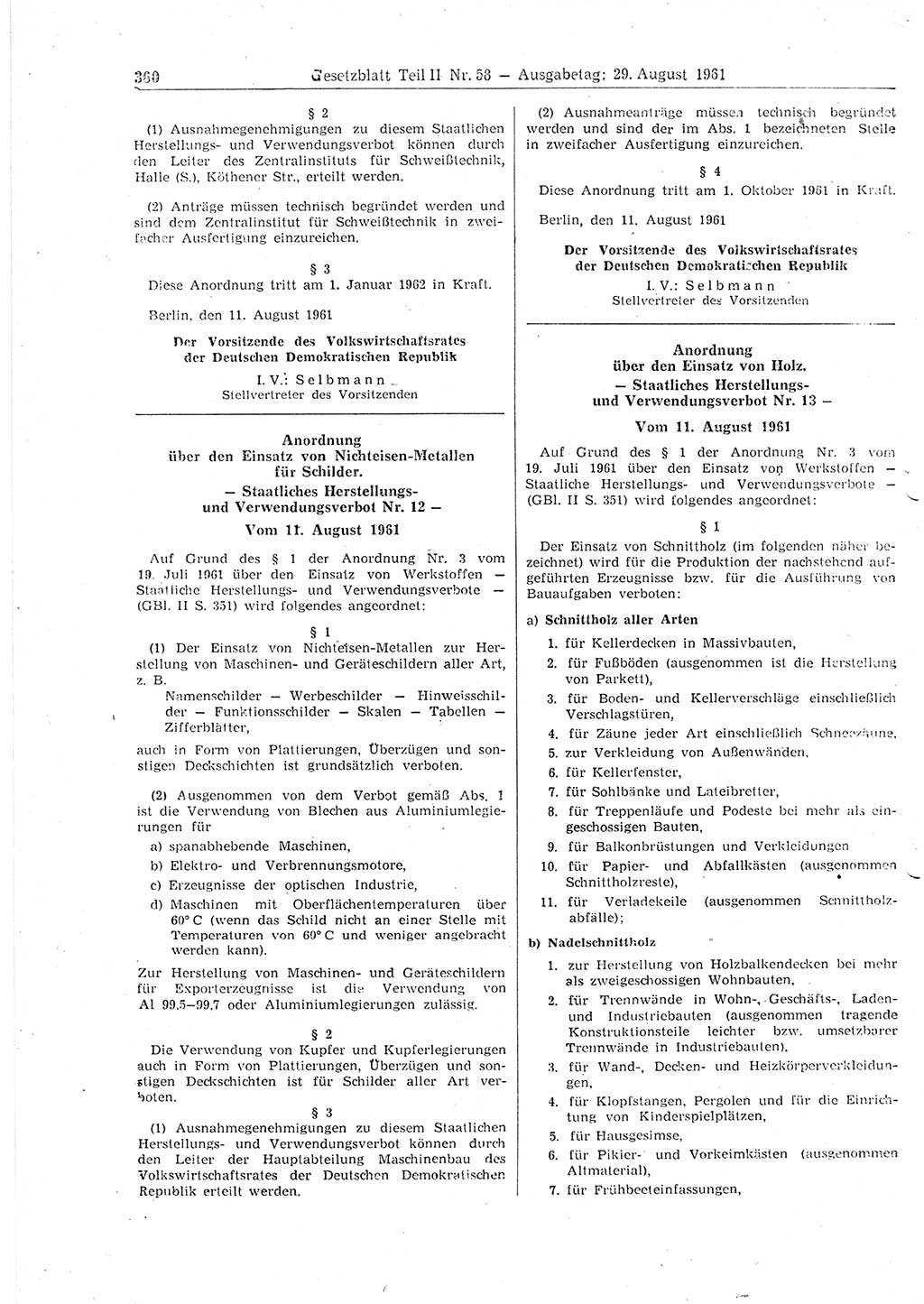 Gesetzblatt (GBl.) der Deutschen Demokratischen Republik (DDR) Teil ⅠⅠ 1961, Seite 360 (GBl. DDR ⅠⅠ 1961, S. 360)