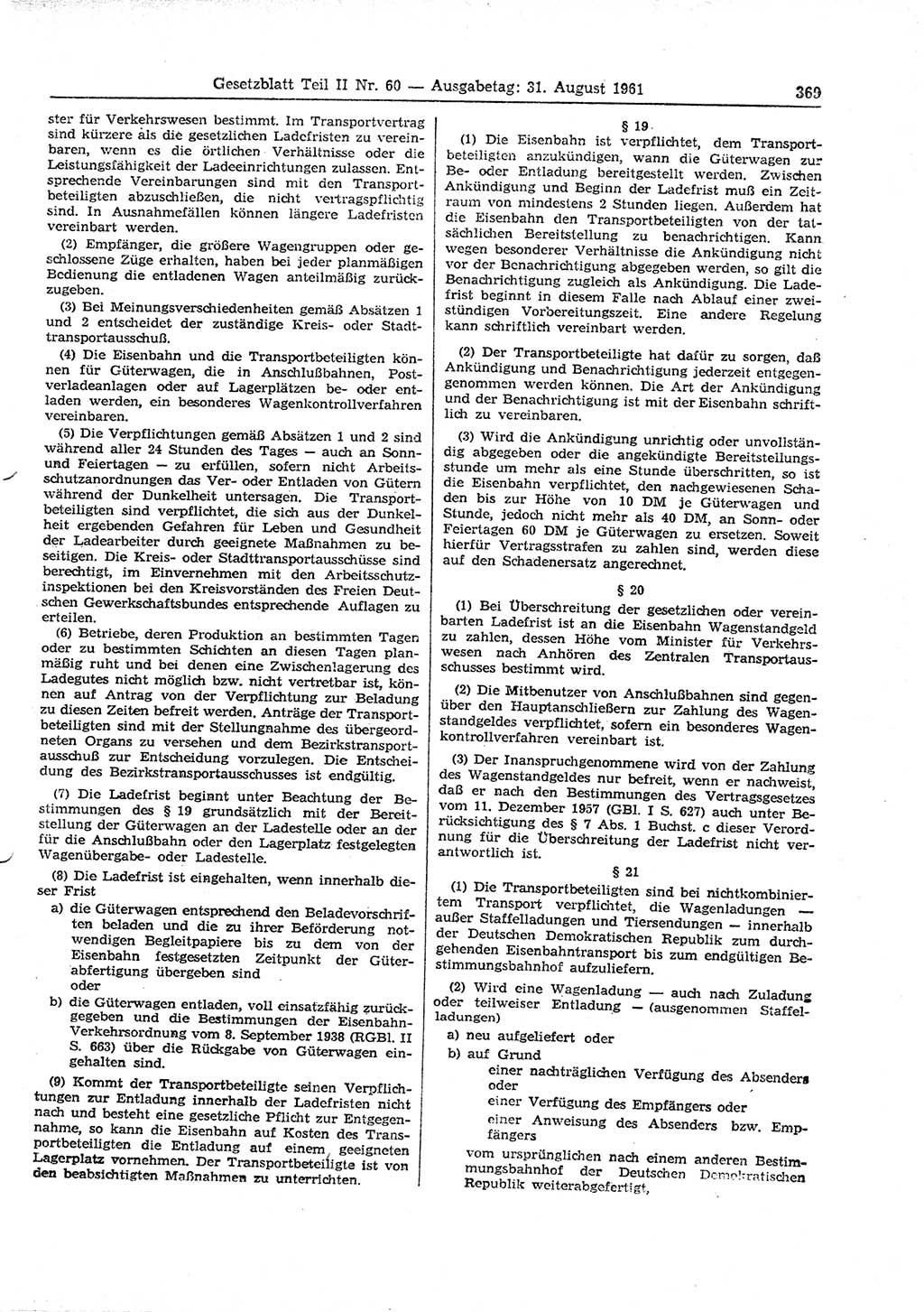 Gesetzblatt (GBl.) der Deutschen Demokratischen Republik (DDR) Teil ⅠⅠ 1961, Seite 369 (GBl. DDR ⅠⅠ 1961, S. 369)
