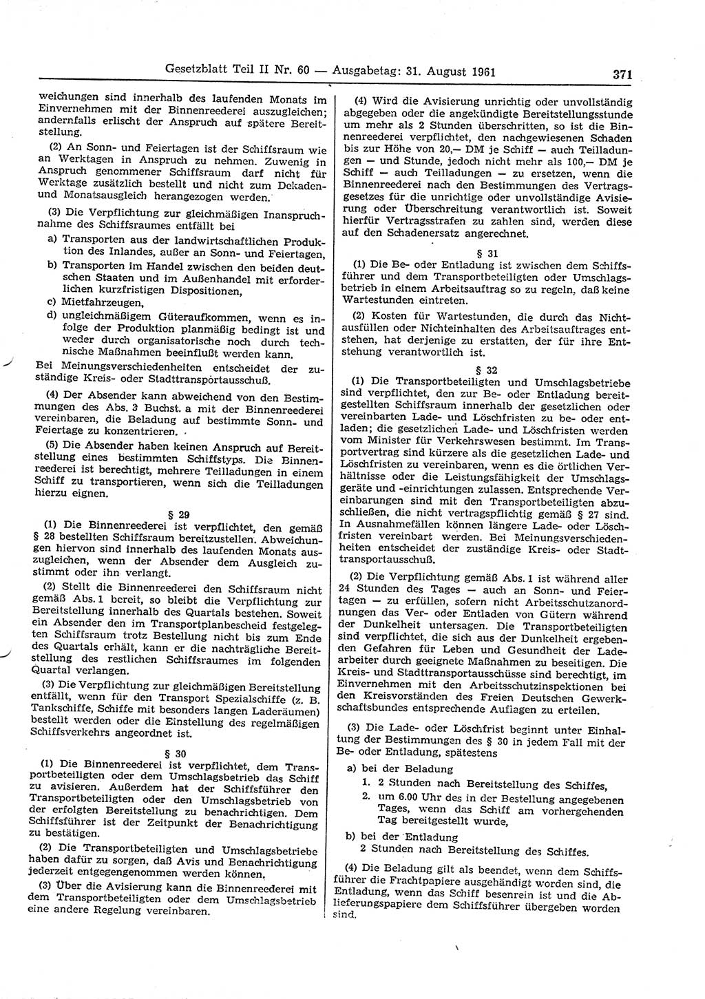 Gesetzblatt (GBl.) der Deutschen Demokratischen Republik (DDR) Teil ⅠⅠ 1961, Seite 371 (GBl. DDR ⅠⅠ 1961, S. 371)