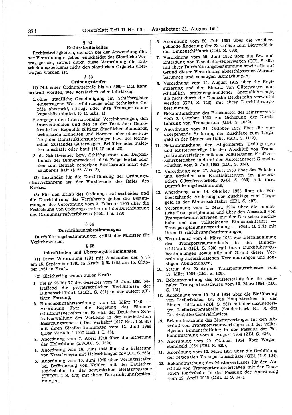 Gesetzblatt (GBl.) der Deutschen Demokratischen Republik (DDR) Teil ⅠⅠ 1961, Seite 374 (GBl. DDR ⅠⅠ 1961, S. 374)