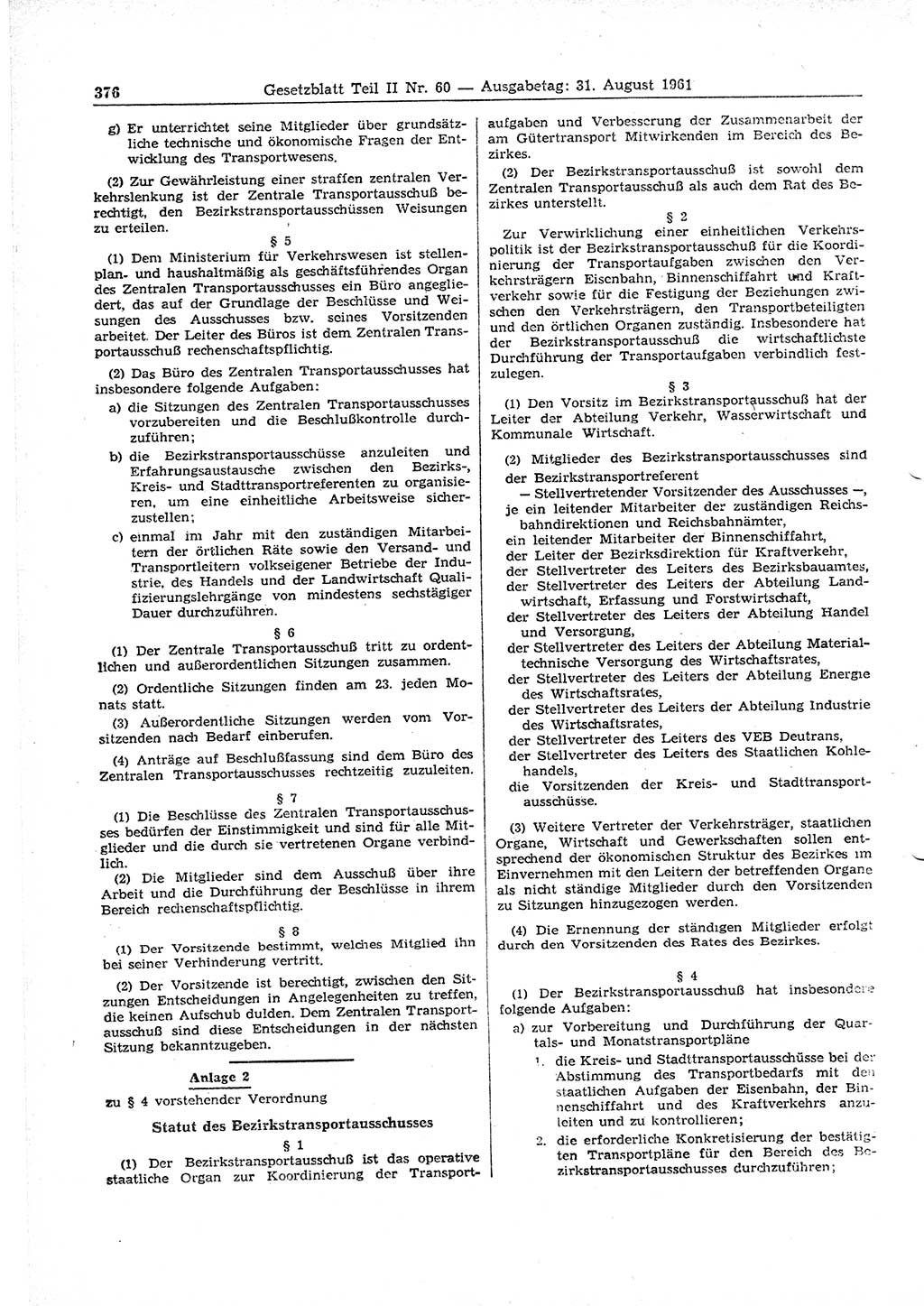 Gesetzblatt (GBl.) der Deutschen Demokratischen Republik (DDR) Teil ⅠⅠ 1961, Seite 376 (GBl. DDR ⅠⅠ 1961, S. 376)