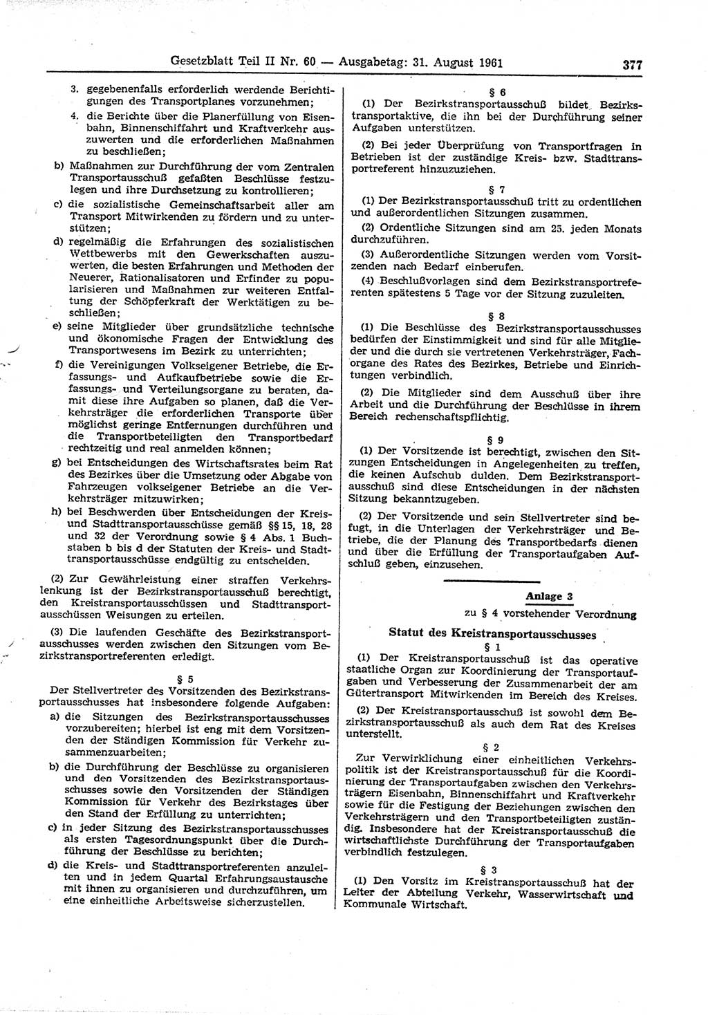 Gesetzblatt (GBl.) der Deutschen Demokratischen Republik (DDR) Teil ⅠⅠ 1961, Seite 377 (GBl. DDR ⅠⅠ 1961, S. 377)