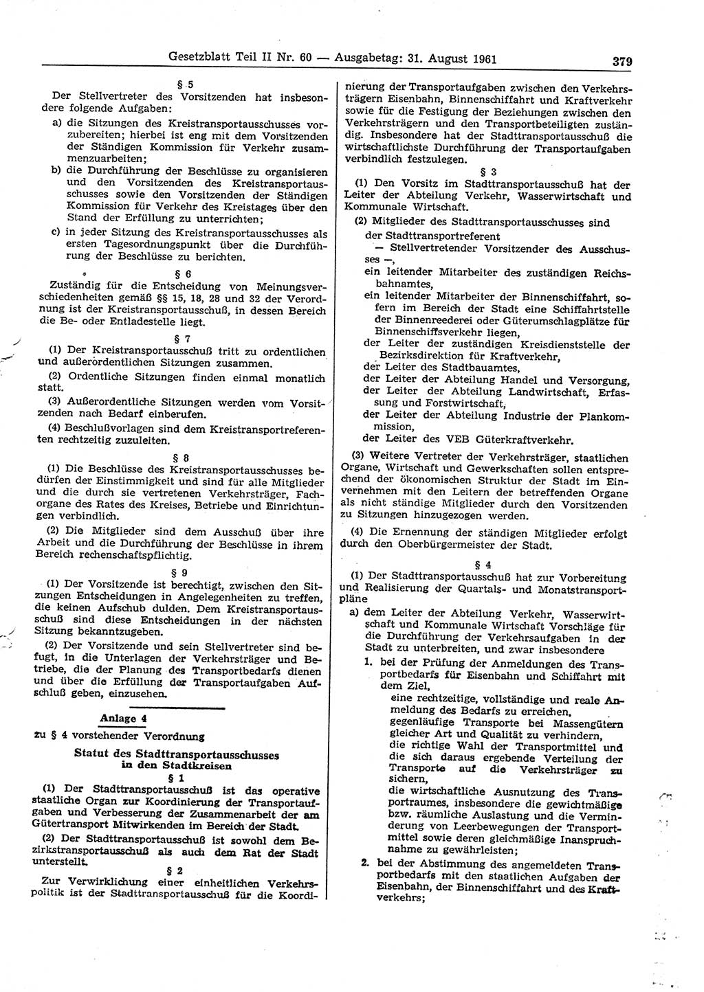 Gesetzblatt (GBl.) der Deutschen Demokratischen Republik (DDR) Teil ⅠⅠ 1961, Seite 379 (GBl. DDR ⅠⅠ 1961, S. 379)