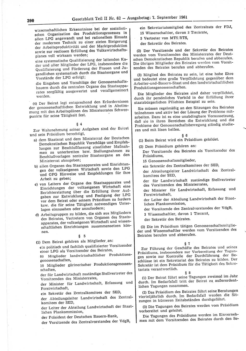 Gesetzblatt (GBl.) der Deutschen Demokratischen Republik (DDR) Teil ⅠⅠ 1961, Seite 390 (GBl. DDR ⅠⅠ 1961, S. 390)