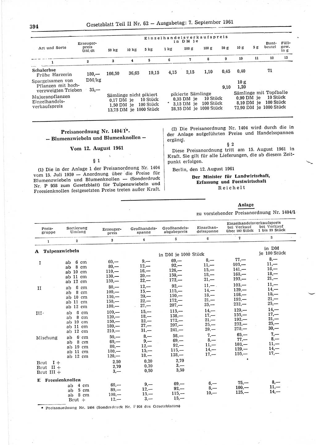 Gesetzblatt (GBl.) der Deutschen Demokratischen Republik (DDR) Teil ⅠⅠ 1961, Seite 394 (GBl. DDR ⅠⅠ 1961, S. 394)