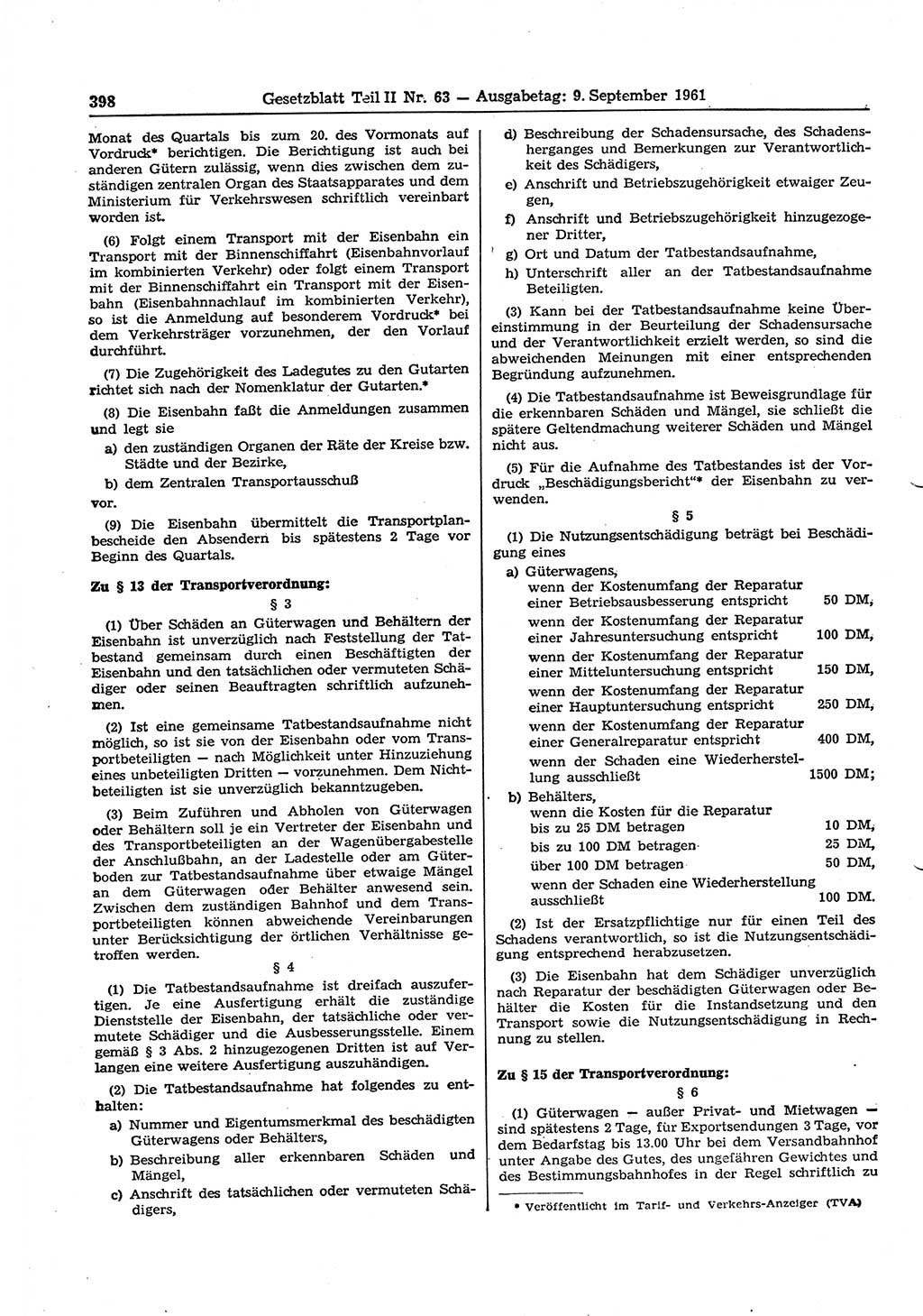 Gesetzblatt (GBl.) der Deutschen Demokratischen Republik (DDR) Teil ⅠⅠ 1961, Seite 398 (GBl. DDR ⅠⅠ 1961, S. 398)