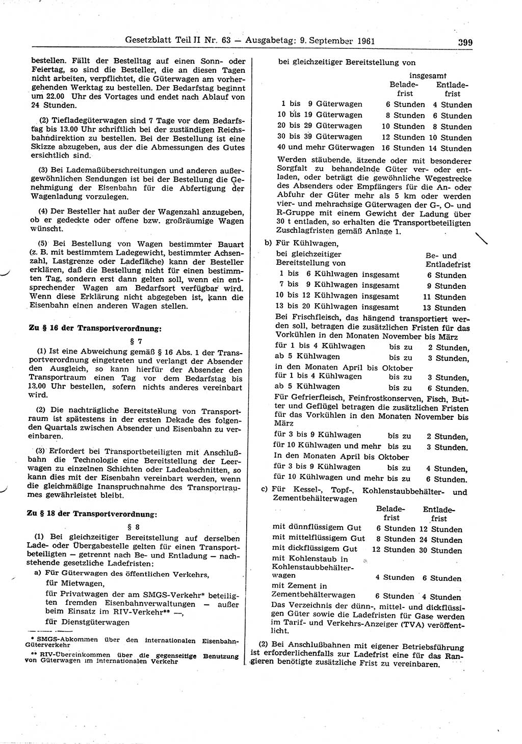 Gesetzblatt (GBl.) der Deutschen Demokratischen Republik (DDR) Teil ⅠⅠ 1961, Seite 399 (GBl. DDR ⅠⅠ 1961, S. 399)