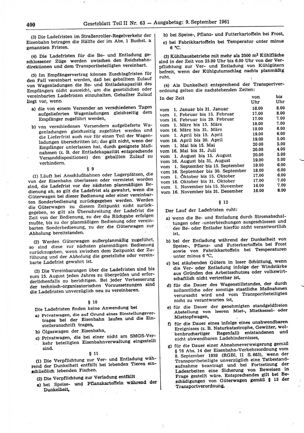 Gesetzblatt (GBl.) der Deutschen Demokratischen Republik (DDR) Teil ⅠⅠ 1961, Seite 400 (GBl. DDR ⅠⅠ 1961, S. 400)