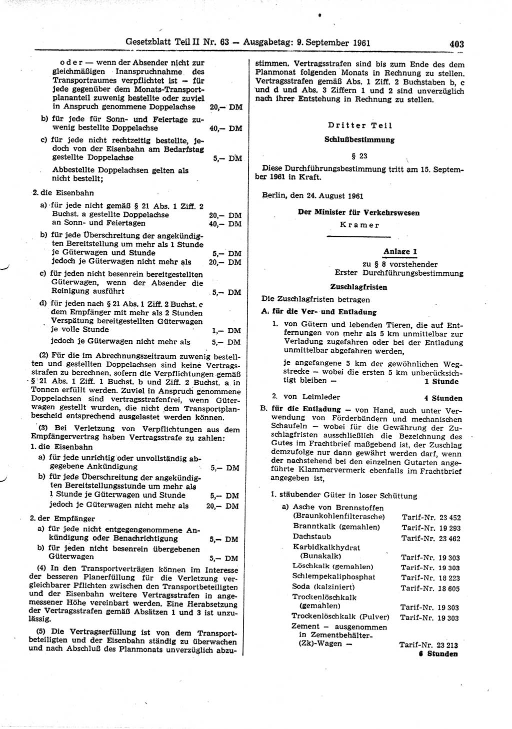 Gesetzblatt (GBl.) der Deutschen Demokratischen Republik (DDR) Teil ⅠⅠ 1961, Seite 403 (GBl. DDR ⅠⅠ 1961, S. 403)