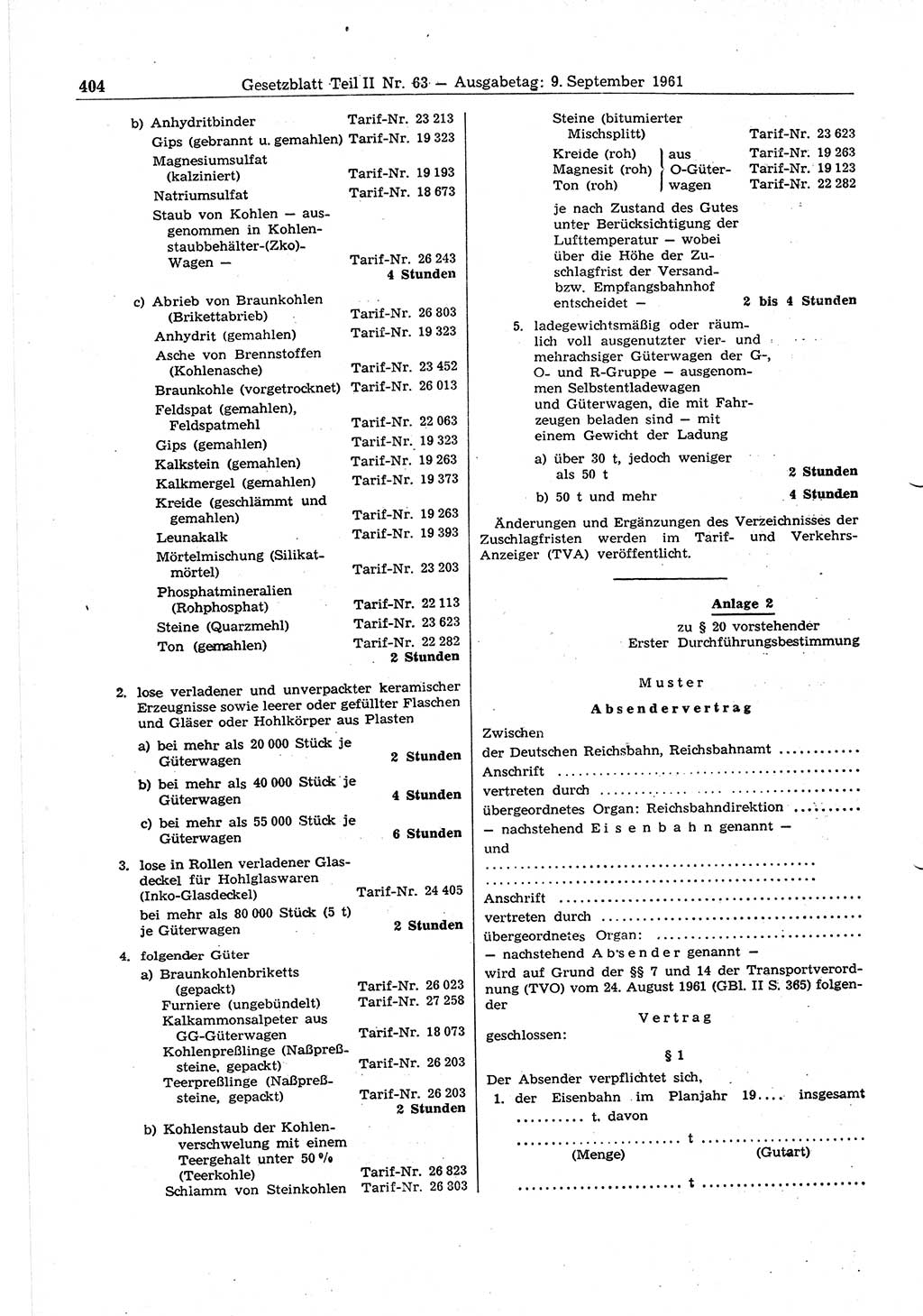 Gesetzblatt (GBl.) der Deutschen Demokratischen Republik (DDR) Teil ⅠⅠ 1961, Seite 404 (GBl. DDR ⅠⅠ 1961, S. 404)