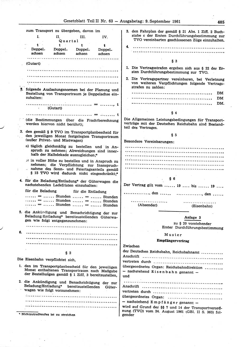 Gesetzblatt (GBl.) der Deutschen Demokratischen Republik (DDR) Teil ⅠⅠ 1961, Seite 405 (GBl. DDR ⅠⅠ 1961, S. 405)