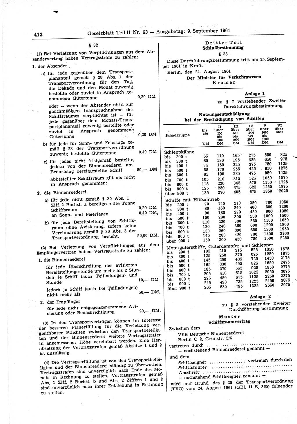 Gesetzblatt (GBl.) der Deutschen Demokratischen Republik (DDR) Teil ⅠⅠ 1961, Seite 412 (GBl. DDR ⅠⅠ 1961, S. 412)