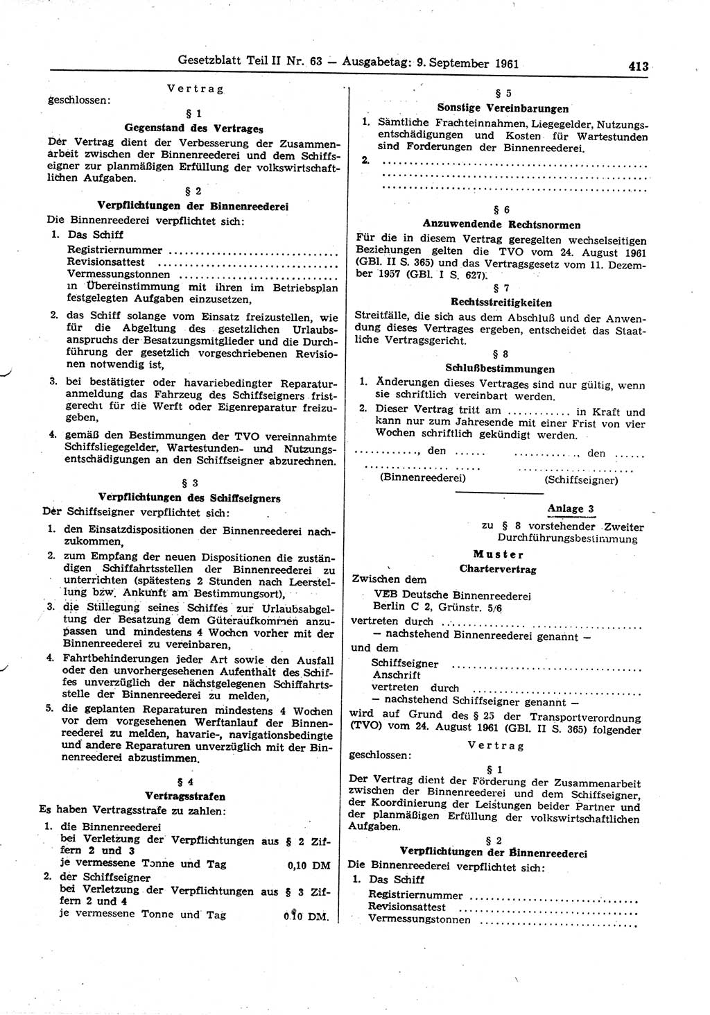 Gesetzblatt (GBl.) der Deutschen Demokratischen Republik (DDR) Teil ⅠⅠ 1961, Seite 413 (GBl. DDR ⅠⅠ 1961, S. 413)