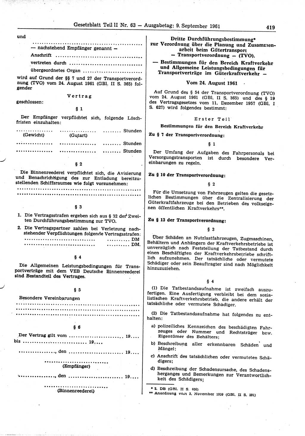 Gesetzblatt (GBl.) der Deutschen Demokratischen Republik (DDR) Teil ⅠⅠ 1961, Seite 419 (GBl. DDR ⅠⅠ 1961, S. 419)