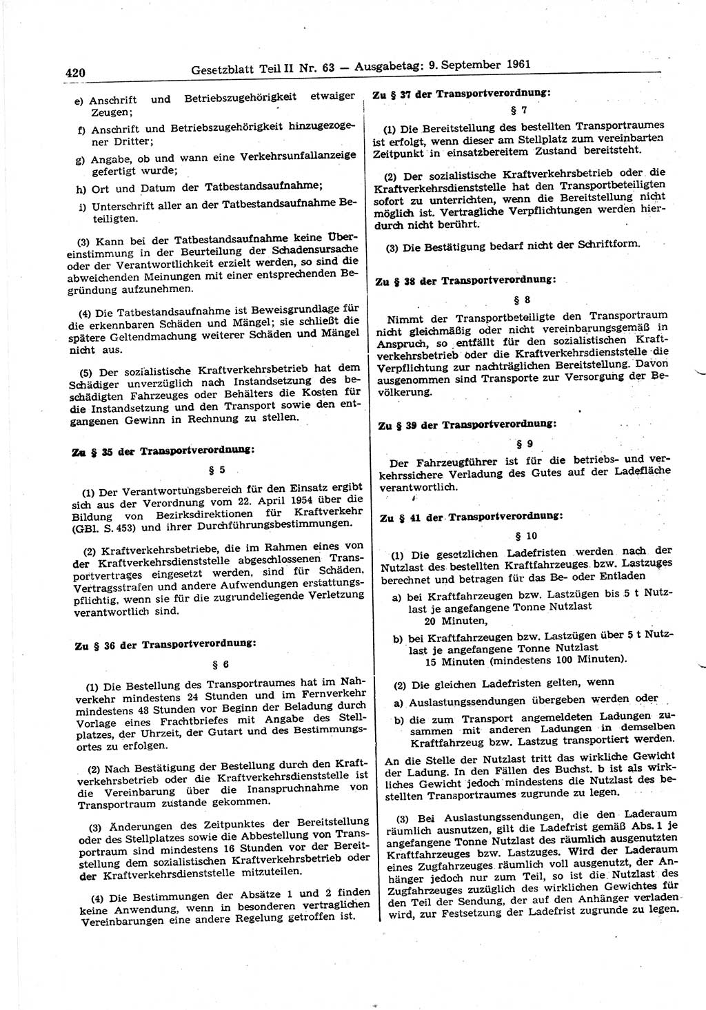 Gesetzblatt (GBl.) der Deutschen Demokratischen Republik (DDR) Teil ⅠⅠ 1961, Seite 420 (GBl. DDR ⅠⅠ 1961, S. 420)